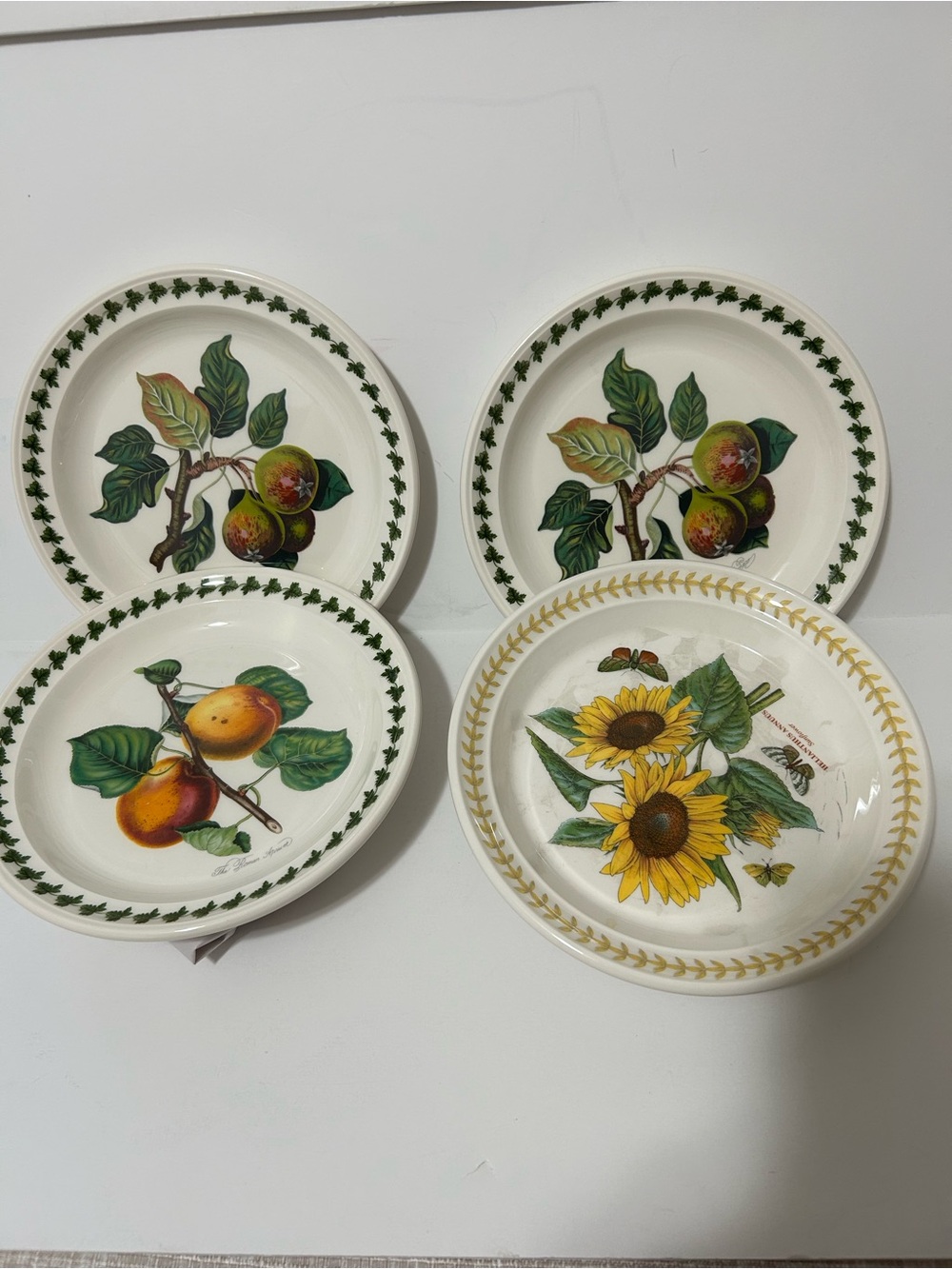 Portmeirion Fruit & Sunflower Ceramic Dessert Plates - Green, Yellow, Brown